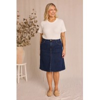 Adrift Denim Short A-Line Skirt in Mid Wash