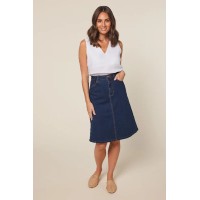 Adrift Denim Short A-Line Skirt in Mid Wash