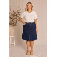 Adrift Denim Short A-Line Skirt in Mid Wash