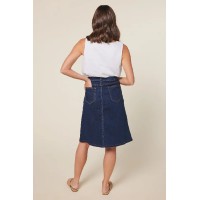 Adrift Denim Short A-Line Skirt in Mid Wash