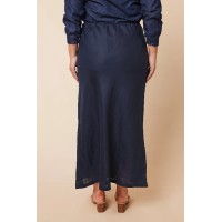 Katie Bias Cut Linen Skirt in Navy