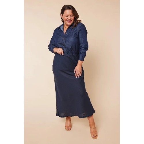 Katie Bias Cut Linen Skirt in Navy