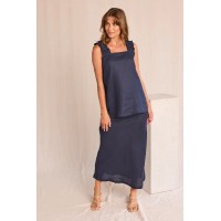 Katie Bias Cut Linen Skirt in Navy