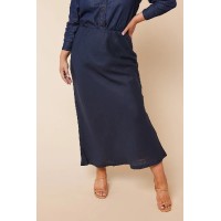 Katie Bias Cut Linen Skirt in Navy