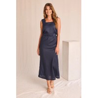 Katie Bias Cut Linen Skirt in Navy