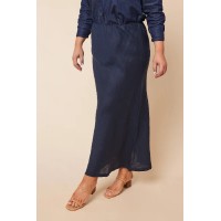 Katie Bias Cut Linen Skirt in Navy