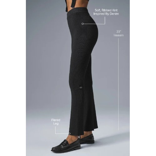 Denim Knit High-Waist Flare Pant - Black/Anthracite