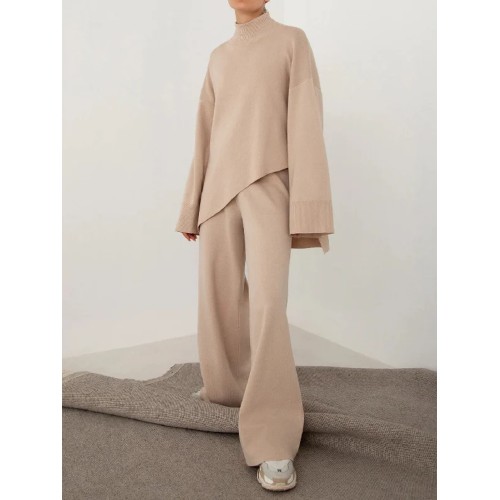 Evelyn Asymmetrical Hem Knit Top and Pants Set