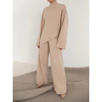 Evelyn Asymmetrical Hem Knit Top and Pants Set