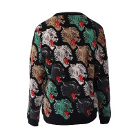 Panther Face Wool Sweater with Intarsia Motifs