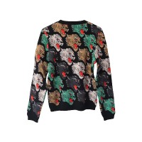 Panther Face Wool Sweater with Intarsia Motifs