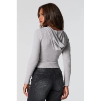 Ribbed Zip-Up Cropped Hoodie