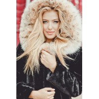 Beaver Fur Hooded Coat (Black)