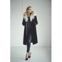 Beaver Fur Hooded Coat (Black)