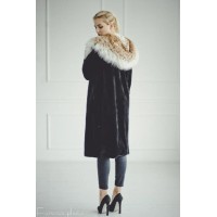 Beaver Fur Hooded Coat (Black)