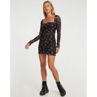 Wilem Long Sleeve Dress in Femme Floral Black and Gold