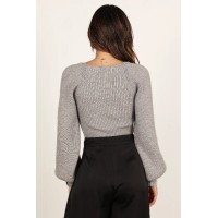 Gia Sweetheart Neck Bell Sleeve Knit Sweater - Light Grey