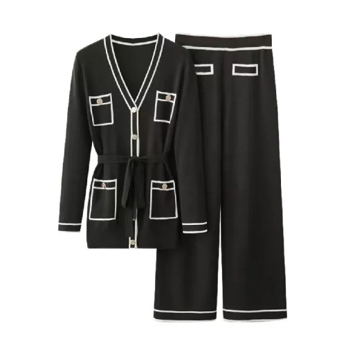 Gusta Black Knitted Jacket and Pants Set