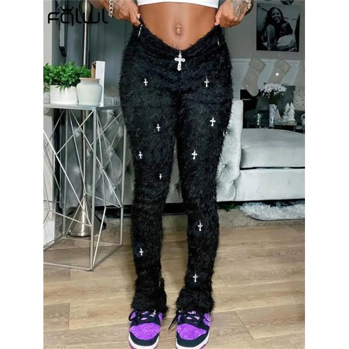 Black Mohair Leggings Pants Outfit For Women 2023