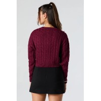 Cable Knit V-Neck Cropped Sweater