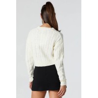 Cable Knit V-Neck Cropped Sweater