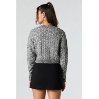 Cable Knit V-Neck Cropped Sweater