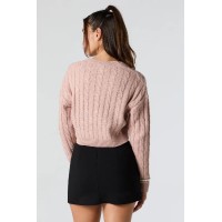 Cable Knit V-Neck Cropped Sweater