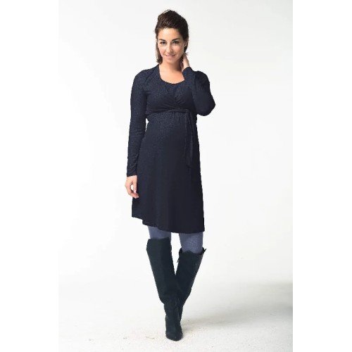 Virginia Tie Up Long Sleeve Bamboo Cotton Nursing Dress Black