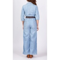 70s Denim Button Up Belted Jumpsuit - Medium