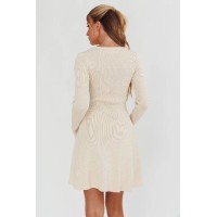 Intuitions Long Sleeve Ribbed Knit Dress Cream