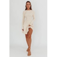 Intuitions Long Sleeve Ribbed Knit Dress Cream