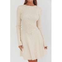 Intuitions Long Sleeve Ribbed Knit Dress Cream