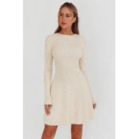 Intuitions Long Sleeve Ribbed Knit Dress Cream