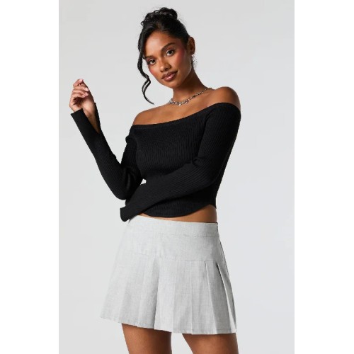 Ribbed Knit Off Shoulder Sweater