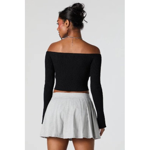 Ribbed Knit Off Shoulder Sweater