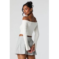 Ribbed Knit Off Shoulder Sweater