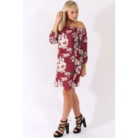 Wine Floral Print Bardot Dress - Cammi