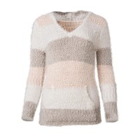 Cozy Striped Hooded Sweater - Blush Multi