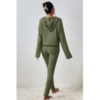 FZ Women's Lettuce Hem Sweater Hooded Pants Suit