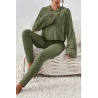 FZ Women's Lettuce Hem Sweater Hooded Pants Suit