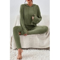 FZ Women's Lettuce Hem Sweater Hooded Pants Suit