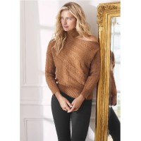 One-Shoulder Turtleneck Sweater - Brown