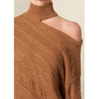 One-Shoulder Turtleneck Sweater - Brown