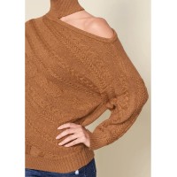 One-Shoulder Turtleneck Sweater - Brown