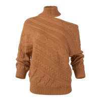 One-Shoulder Turtleneck Sweater - Brown