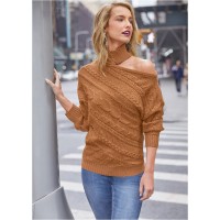 One-Shoulder Turtleneck Sweater - Brown