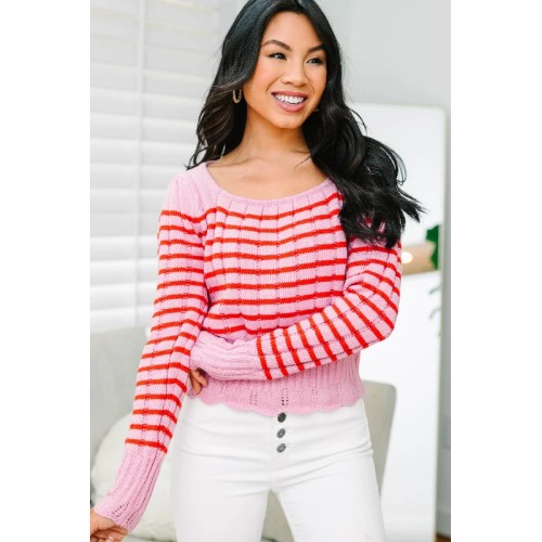 Starts With You Strawberry Pink Striped Sweater