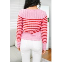 Starts With You Strawberry Pink Striped Sweater