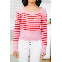 Starts With You Strawberry Pink Striped Sweater