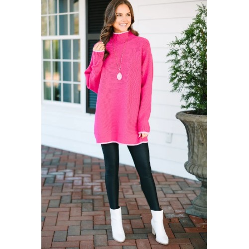 On The Line Hot Pink Mock Neck Sweater